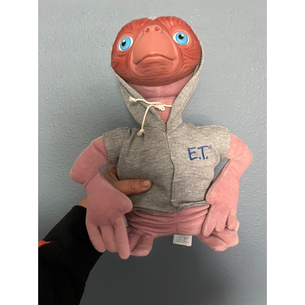 Vintage ET The Extra Terrestrial Plush Doll Applause Grey Hoodie 1980s Movie Toy